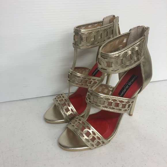 Womens Charles Jourdan Gold Ankle Strap High Heel Chain Design Size 7.5 - Picture 1 of 8